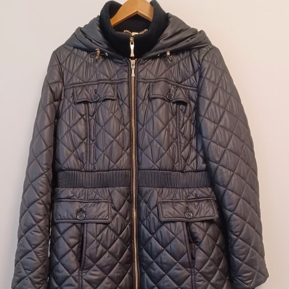 Kate Spade Quilted Hooded Double Front Zip Puffer Jacket Black XL